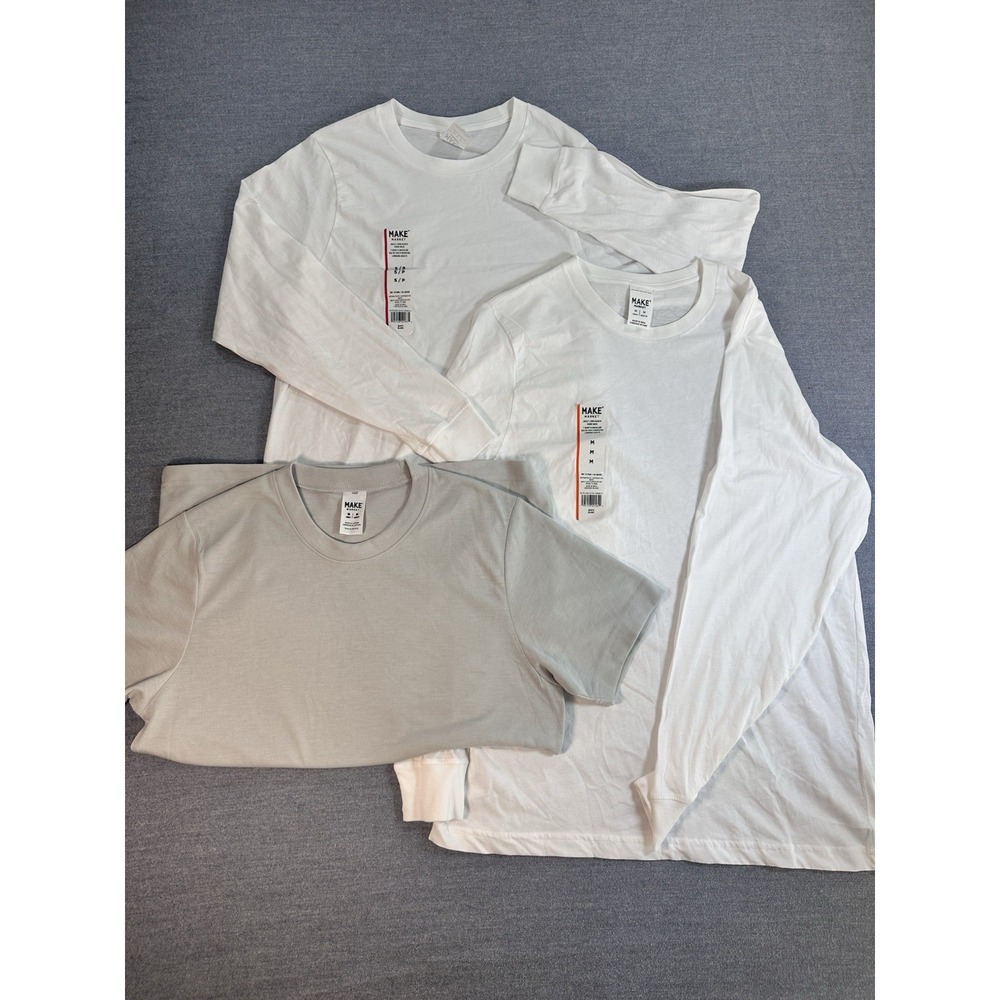Lot Of Plain Adult Long/Short Sleeve Crew Neck Make Market Tees NWT Sz Med & Sm